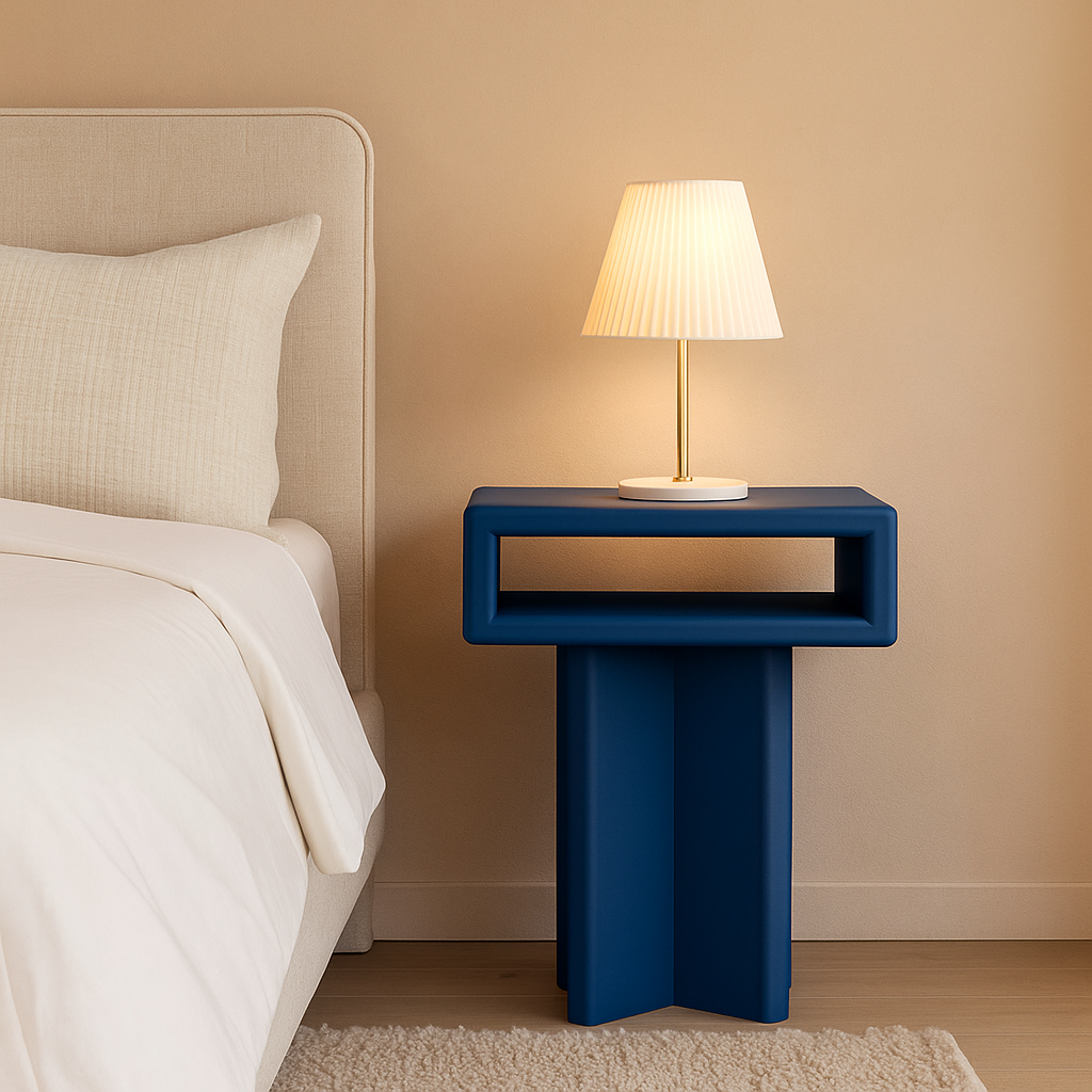 Zeus blue color solid ash wood side table 24"